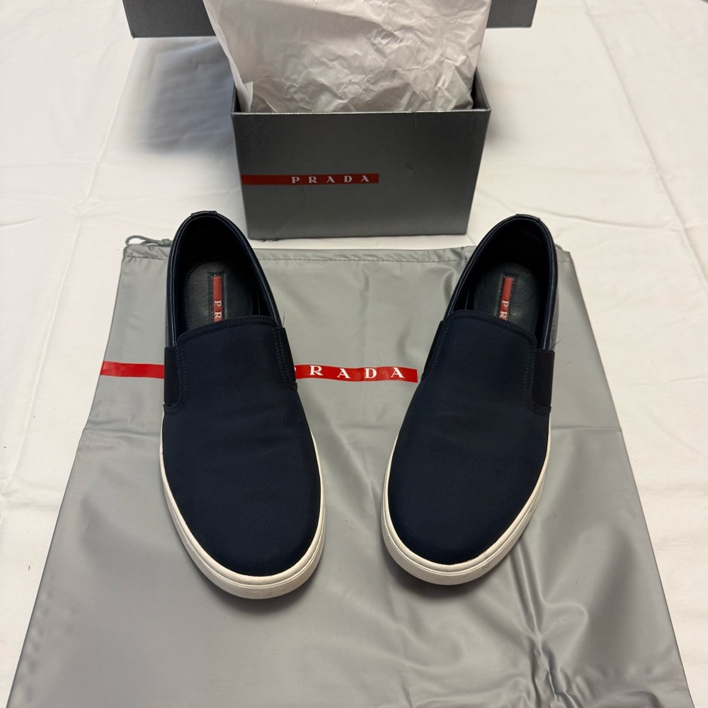 Prada Men's Dark Blue Slip-On Loafers